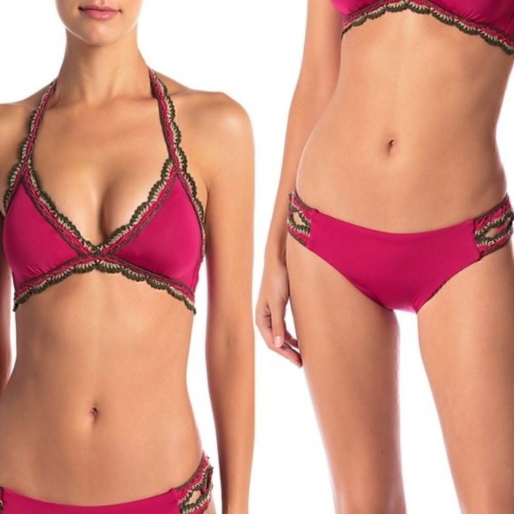 Becca Medina Crochet Trim Halter Bikini Swimsuit